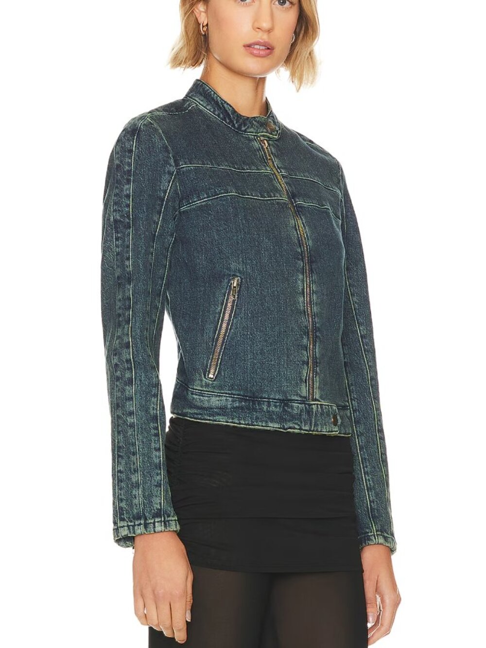Free People Fast Lane Denim Moto Jacket